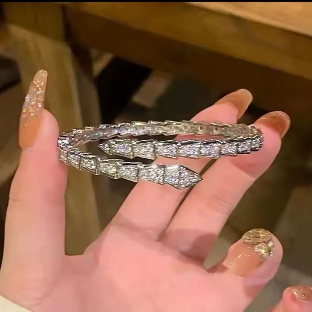 Serpenti Snake Crystal Silver Cuff Bracelet
